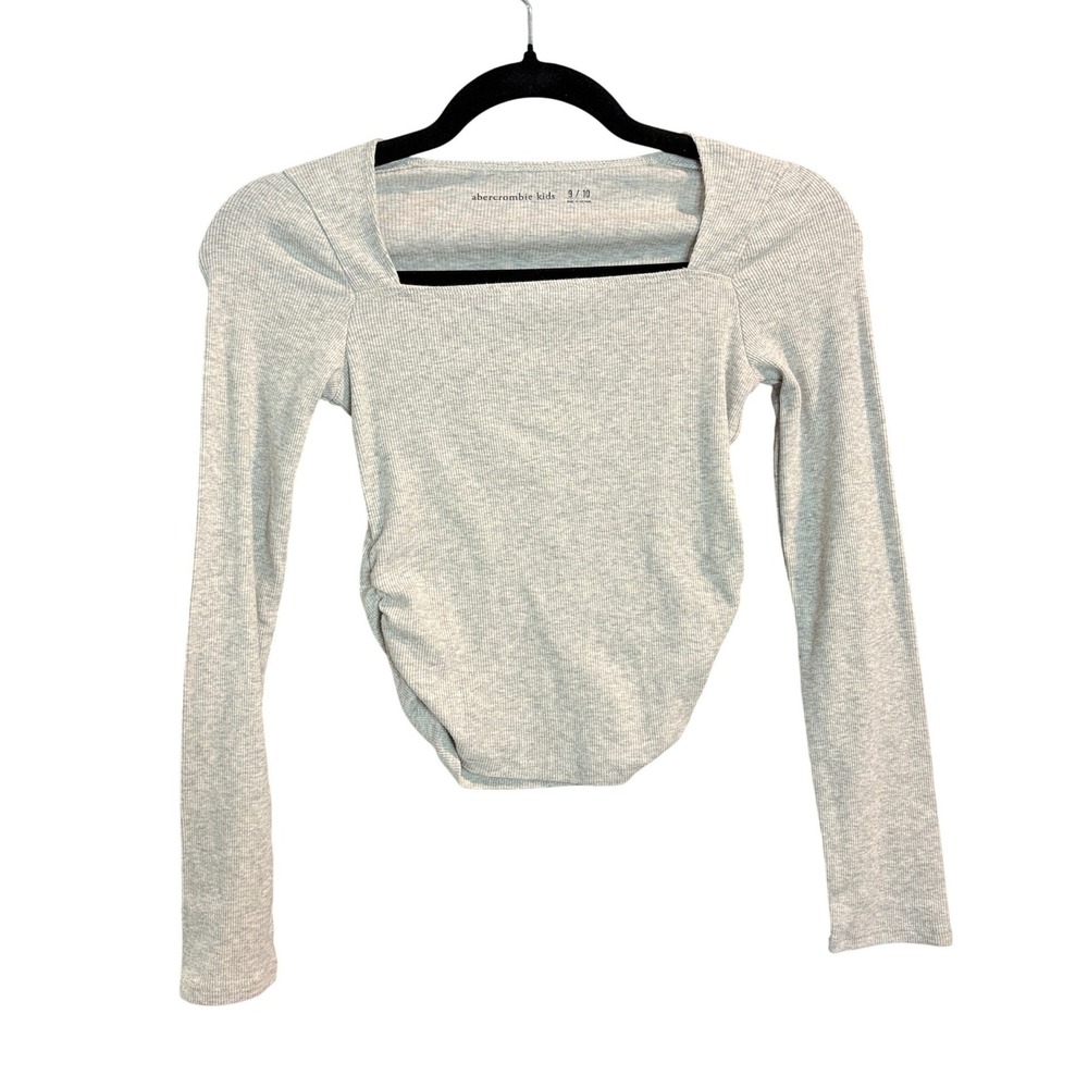 Abercrombie Kids Heather Gray Ribbed Long Sleeve Girls‎ 9/10 Ruched Square Neck